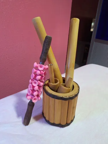 Kit de Bambus c/Suporte + Rolo p/Massagem