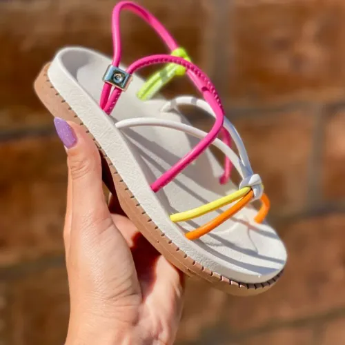 Birk Papete Sandália Infantil Kids Feminina Menina Colorida Cores e Off White