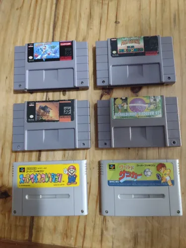 Jogos fitas Super Nintendo Famicon originais/paralelos Megaman Super Mario top gear 