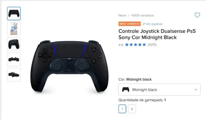VENDO Controle Joystick Dualsense Ps5 Sony Cor Midnight Black