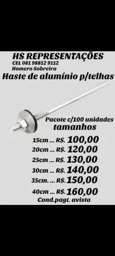 Haste de alumínio e parafuso para telha