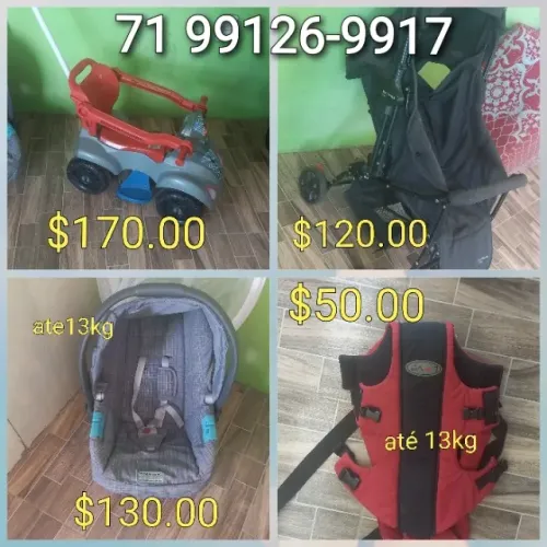Carrinho de bebê, canguru, bebê conforto e andador