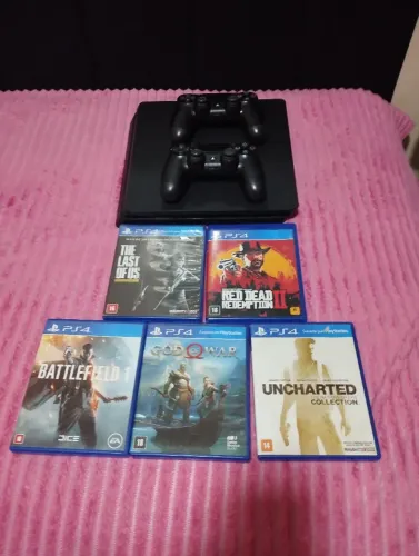 Playstation 4 slim 500gb+2 controles+5 jogos