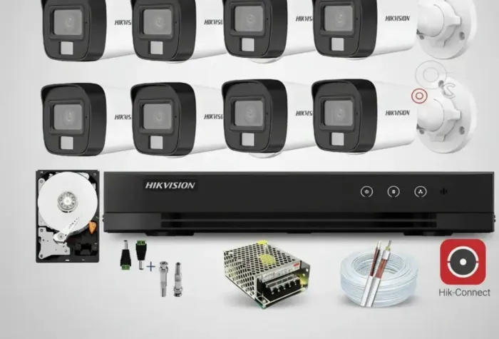 Kit Hikvision 8 Cam Color Noite S/ Audio Dvr 8 Canais, C/ Hd