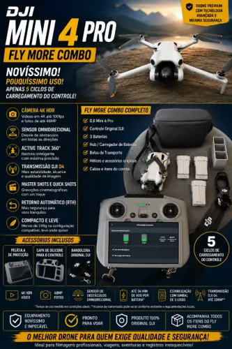 DJI Mini 4 Pro Fly More Combo + Acessórios Originais | Novíssimo