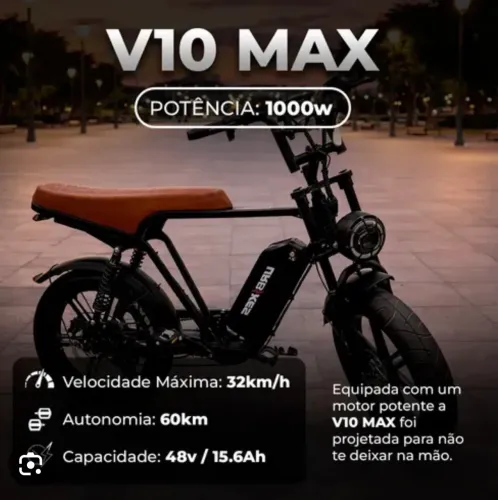 Bicicleta elétrica zero km V 10 Max 1000w 2026 