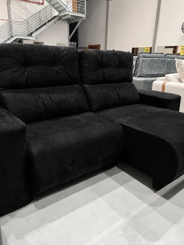 Sofá Retrátil Veludo Preto Novo ULTIMA PEÇA