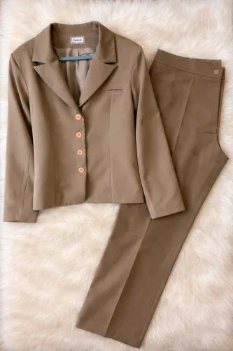 conjunto barreds calça social + blazer marrom claro 46