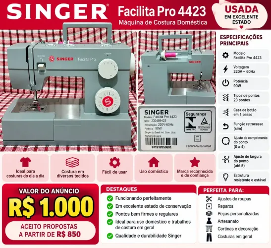 Vendo máquina de costura Singer Facilita Pro 4423