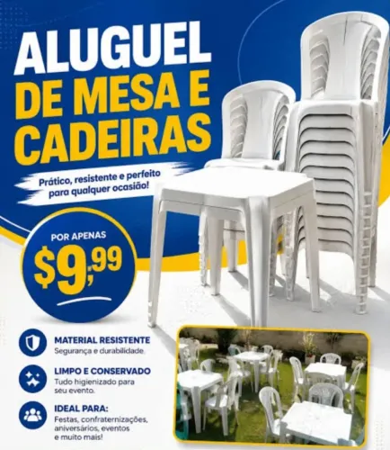 Alugamos mesas e cadeiras