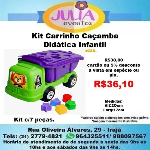 Kit Carrinho Infantil Caçamba Didática 