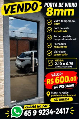 Porta de giro de vidro 8 mm com fechadura e puxador
