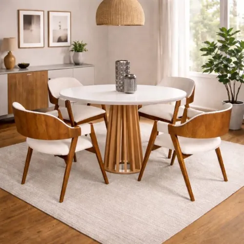 Mesa de Jantar com 4 Pérola Mel Laminado em Madeira tt76