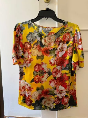 Blusa seda amarela floral 