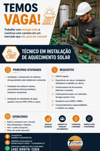 Vaga para Técnico em Aquecimento Solar