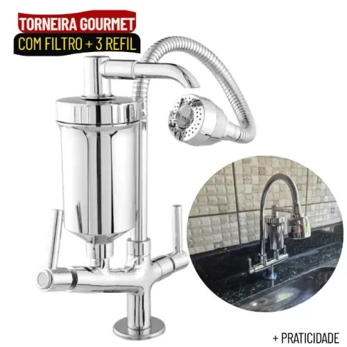 Torneira Gourmet de Bancada com Filtro Flexível 1/4 de Volta e 3 Refis - SCS42