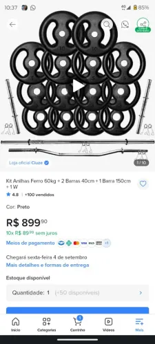 Anilhas, barras, halteres e polia de musculação