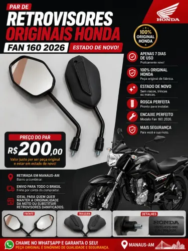 Par de Retrovisores Originais Honda - Fan 160 - Estado de Novo - Apenas 7 dias de uso