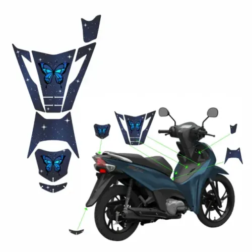 KIT- ADESIVO PROTETOR DA BIZ 2025 - BORBOLETA AZUL FOSCO