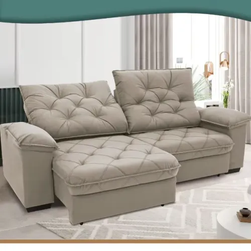 Sofá 4 Lugares Linoforte Luggero Retrátil e Reclinável Revestido em Tecido Suede - 230cm d