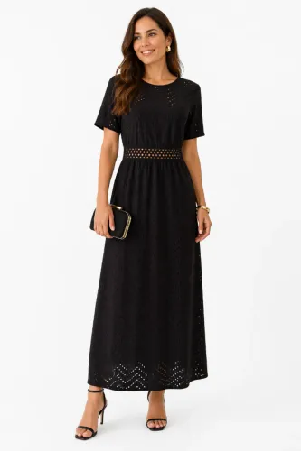 Vestido Longo Laise Preto Detalhe Vazado Tam 40
