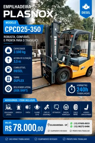 Empilhadeira PLASNOX - Modelo: CPCD25-350
