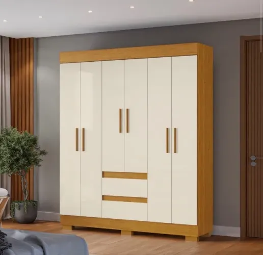 Guarda-Roupa Casal Essencial 6 Portas e 2 Gavetas Cinamomo/Off White