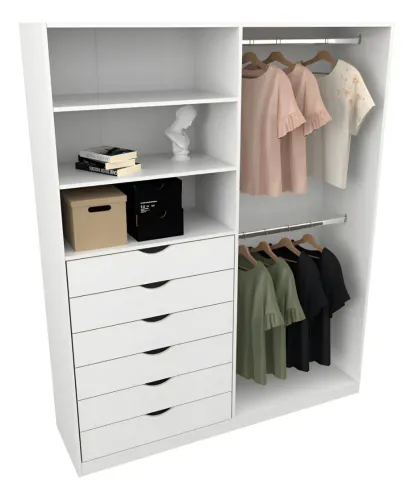 ?Guarda-Roupa Aberto Branco com 4 Gavetas + 2 Varões - Organização e Estilo!