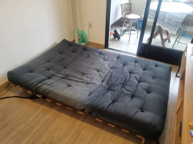 Sofá Cama Futon Casal Tokio Madeira Maciça Sarja Preto