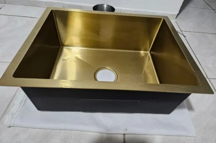 Cuba Cozinha Gourmet Pia Aço Inox Quadrada Dourado Gold