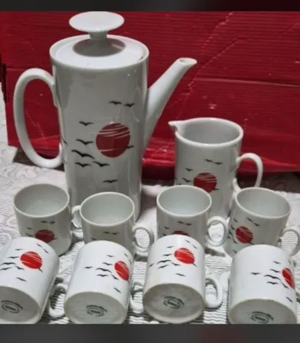 Conjunto bule café e xicaras de porcelana