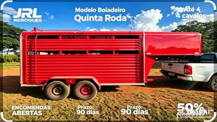 Reboque boiadeiro <br><br>- Modelo: Boiadeiro Quinta Roda ? até 4 cavalos de lareboquedo