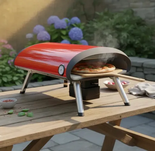 Forno Portátil De Pizza A Gás Glp Pedra Rotativa Dobrável