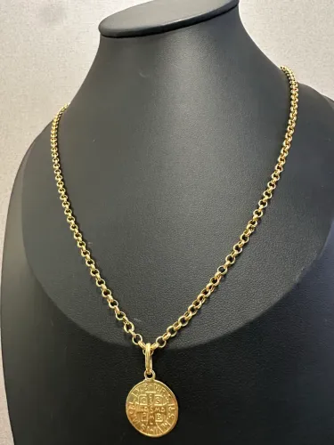 Corrente Elo Português com Pingente de São Bento de ouro 18k procedência garantia eterna