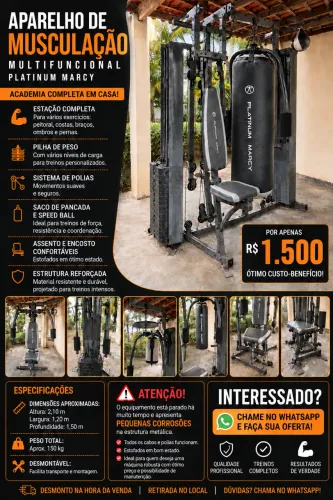 Aparelho de Musculação Multifuncional Platinum Marcy - Academia Completa para ter em casa