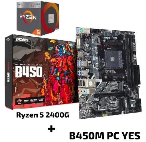 Kit Processador Ryzen 2400G + Placa Mãe B450