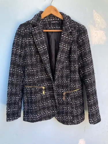 Terno Feminino Mesclado Preto e Branco, Tam P(Novo)