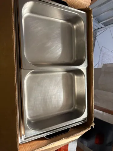 Réchaud Retangular 8L - inox duas cubas com suporte para tampa