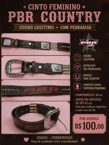 Cinto country feminino couro legítimo