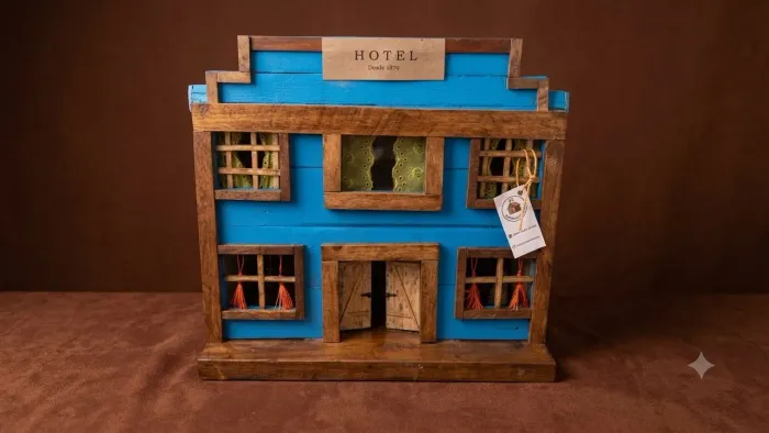 Artesanato - Miniatura de hotel do velho oeste com iluminação em led