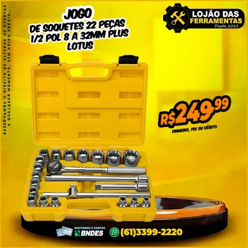 Jogo de Soquetes 22 Peças 1/2 Pol 8 a 32mm Plus Lotus