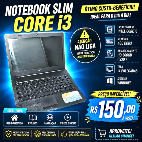 Notebook core i3, 4gb 500hd - Parou de funcionar ontem !!
