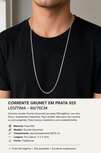 Corrente Grumet Prata 925 Legítima - Nova - Acabamento Premium