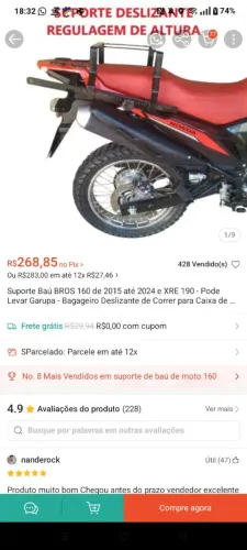 Suporte de baú. Serve na Bros e na XRE. 