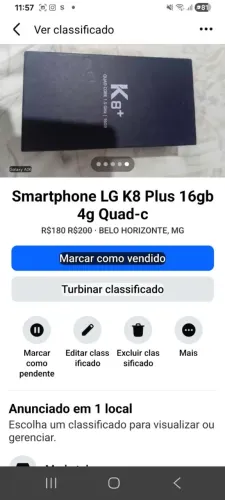 Vendo celular lg k8 plus 16gb.4g.como nota fiscal ainda na garantia