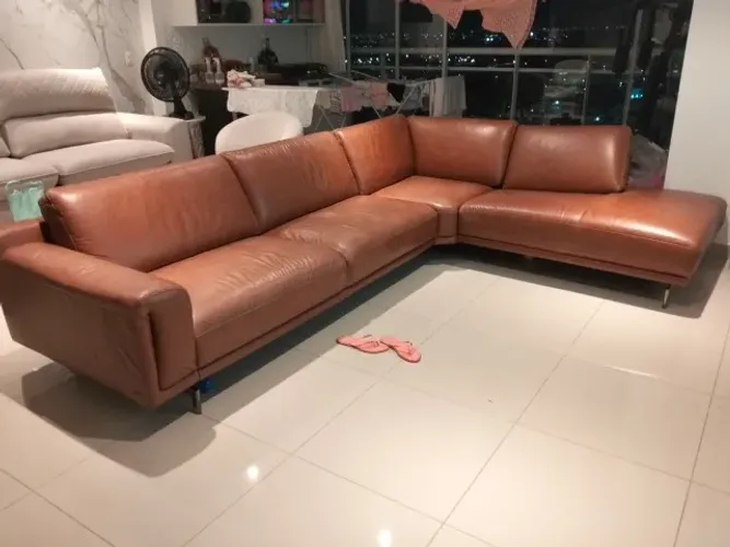 SOFÁ DE COURO Z385 CHAISE CARAMELO IDEAL RELAX