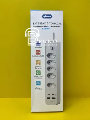Extensão 5 Tomadas 2 USB 2 tipo C 