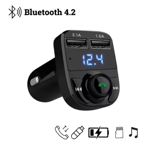 Carregador Veicular Turbo Usb Transmissor Fm Com Bluetooth