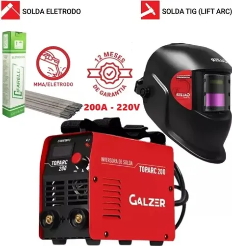 Kit Profissional Máquina Solda 200A Tig e Tig-Lift 220v + Máscara + 500g eletrodo