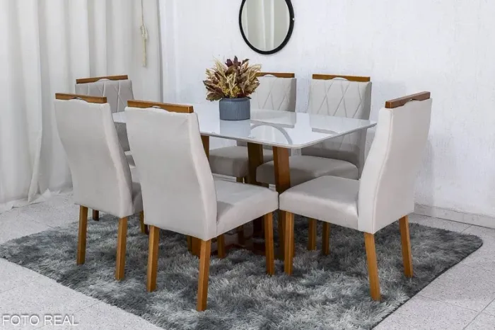 Mesa de Jantar Tampo Off 160×80 6 Cadeiras Madeira Maciça rf41